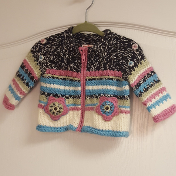 Catimini Pink Black White Knit Zip front Sweater